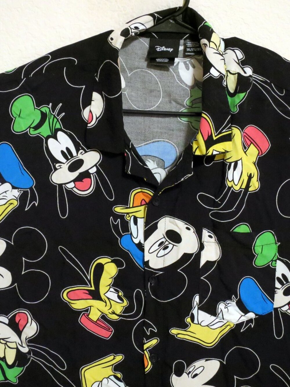 Disney Shirt Mens 3XL Short Sleeve Button Mickey Pluto Donald Goofy Black